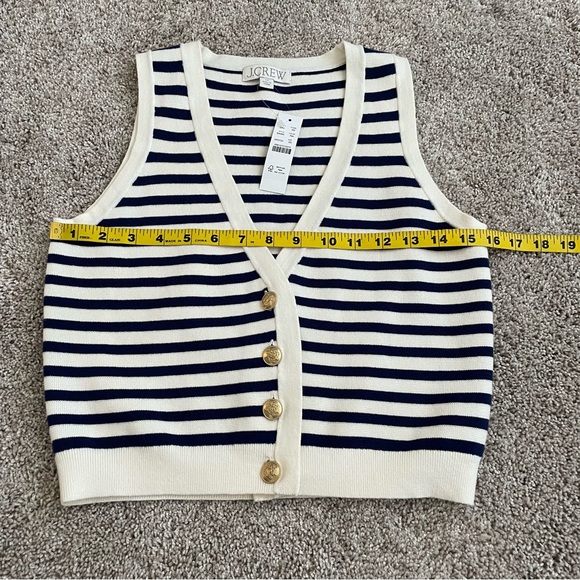 NWT J. Crew Emilie Striped V-Neck Sweater Knit Vest with Gold Buttons Size XS - Picture 4 of 9